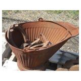 Vintage Garden  Cultivator, Casters, Coal Bucket, Horseshoes, Cultivator Parts