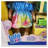 New Baby Alive Doll Nine Accessories Including Food Cup Diapers 3+ Some Damage To Box