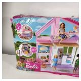 New Damaged Box Barbie Malibu House 6 Rooms 25+ Accessories Fold And Store Fully Furnished