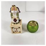 Lot Of Two Christmas Items Ceramic Angel Joy To The World And Green Candle Holder Jesus Great Condition