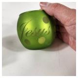 Lot Of Two Christmas Items Ceramic Angel Joy To The World And Green Candle Holder Jesus Great Condition