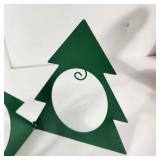 Green Metal Ornament Holder 8" Tall Folds And Two Whimsical Deer Excellent Condition