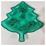 Lot Of Two Christmas Cookie Trays Green Tree And Tin Cat Dog Christmas Tree Great Condition