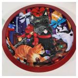 Lot Of Two Christmas Cookie Trays Green Tree And Tin Cat Dog Christmas Tree Great Condition