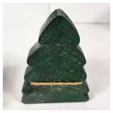 Lot Of Two Christmas Decorations Decorative Box Three Green Wooden Trees Heart Great Condition