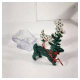 Two Hand Made Reindeer Green/White With Plastic Sleigh Legs Move Great Condition