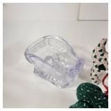 Two Hand Made Reindeer Green/White With Plastic Sleigh Legs Move Great Condition