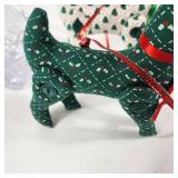 Two Hand Made Reindeer Green/White With Plastic Sleigh Legs Move Great Condition