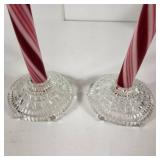 Lot Of Two Candy Cane Candles With Glass Holders Candles Have Been Burned Once