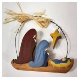 Lot Of Two Christmas Decorations Wooden Nativity And Fold Out Women With Cross Excellent Condition