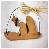 Lot Of Two Christmas Decorations Wooden Nativity And Fold Out Women With Cross Excellent Condition