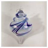 Beautiful Handcrafted Glass Blown Blue/White Christmas Ornament New
