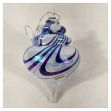 Beautiful Handcrafted Glass Blown Blue/White Christmas Ornament New