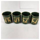 Lot Of Four Christmas Deer Coffee Cups Mugs Green Gold Excellent Condition