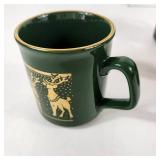 Lot Of Four Christmas Deer Coffee Cups Mugs Green Gold Excellent Condition