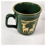 Lot Of Four Christmas Deer Coffee Cups Mugs Green Gold Excellent Condition