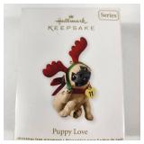 Lot Of Two Hallmark Ornaments Puppy Love 1 With Antlers And One With Christmas Cookies Great Condition