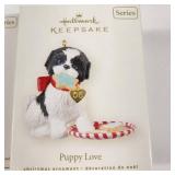 Lot Of Two Hallmark Ornaments Puppy Love 1 With Antlers And One With Christmas Cookies Great Condition