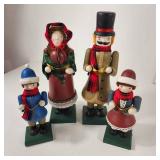 Lot Of Four Wooden Christmas Carolers Very Cute!  Great Condition