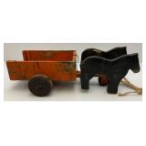 Antique Handmade Horse & Buggy Pull Toy