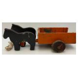 Antique Handmade Horse & Buggy Pull Toy
