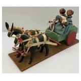 Antique Handmade Tale Of Woe Cotton Cart  18" x 8 1/2" (One Horse Has Ears Missing)