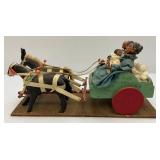Antique Handmade Tale Of Woe Cotton Cart  18" x 8 1/2" (One Horse Has Ears Missing)