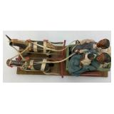 Antique Handmade Tale Of Woe Cotton Cart  18" x 8 1/2" (One Horse Has Ears Missing)