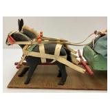 Antique Handmade Tale Of Woe Cotton Cart  18" x 8 1/2" (One Horse Has Ears Missing)