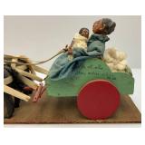 Antique Handmade Tale Of Woe Cotton Cart  18" x 8 1/2" (One Horse Has Ears Missing)