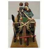 Antique Handmade Tale Of Woe Cotton Cart  18" x 8 1/2" (One Horse Has Ears Missing)