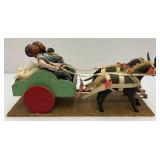 Antique Handmade Tale Of Woe Cotton Cart  18" x 8 1/2" (One Horse Has Ears Missing)
