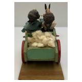 Antique Handmade Tale Of Woe Cotton Cart  18" x 8 1/2" (One Horse Has Ears Missing)