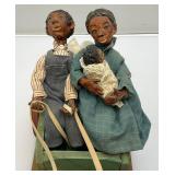 Antique Handmade Tale Of Woe Cotton Cart  18" x 8 1/2" (One Horse Has Ears Missing)