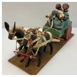 Antique Handmade Tale Of Woe Cotton Cart  18" x 8 1/2" (One Horse Has Ears Missing)