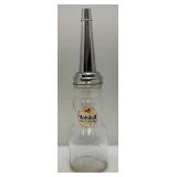 Vintage Mobiloil Artic Special Glass Oil Bottle With Chome Lid