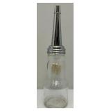 Vintage Mobiloil Artic Special Glass Oil Bottle With Chome Lid