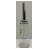 Vintage Mobiloil Artic Special Glass Oil Bottle With Chome Lid