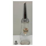Vintage Mobiloil Artic Special Glass Oil Bottle With Chome Lid