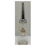 Vintage Mobiloil Artic Special Glass Oil Bottle With Chome Lid
