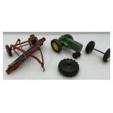 Vintage Ertl John Deer Miniature Die Cast Narrow Front-End Tractor 5" & Ertl 1:16 Scale International Harvester Pull Side Delivery Hay Rake & More