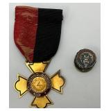 Vintage 10K Saint Johns School 4 Years Service Metal 2 3/4" & Sterling Silver St. Johns Old Boys Assn. NY Pin 9/16"