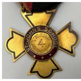 Vintage 10K Saint Johns School 4 Years Service Metal 2 3/4" & Sterling Silver St. Johns Old Boys Assn. NY Pin 9/16"