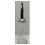 Vintage Glass Oil Bottle With Chrome Fliller Top With Cap 15"