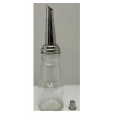 Vintage Glass Oil Bottle With Chrome Fliller Top With Cap 15"
