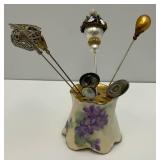 Vintage Hat Pins & Holder Some Sterling Silver