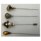 Vintage Hat Pins & Holder Some Sterling Silver