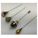 Vintage Hat Pins & Holder Some Sterling Silver