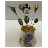 Vintage Hat Pins & Holder Some Sterling Silver