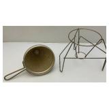 Vintage Aluminum Cone Colander With Stand & Wood Pestle Canning Primitive Farm 9 1/2"